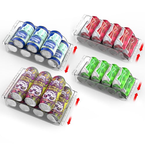 Home Organization 4-Pack Adjustable Beverage Organizer for Refrigerator – Clear Soda Can Storage Racks