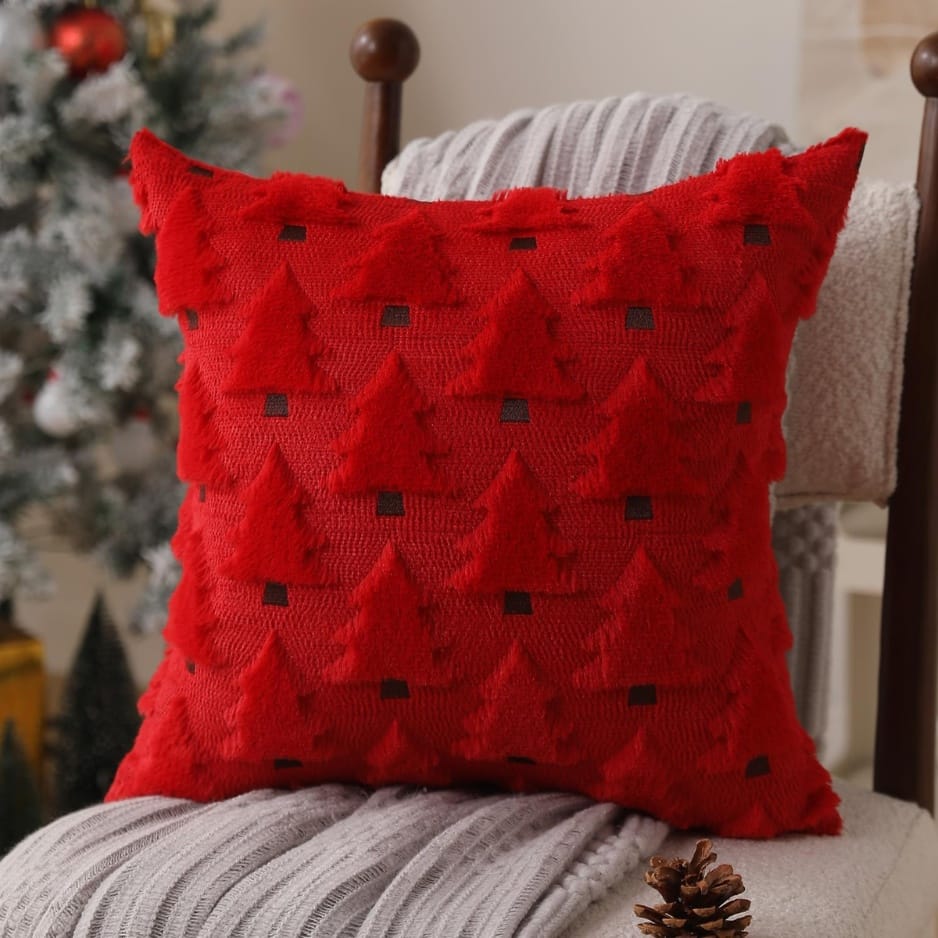 Christmas Decor Christmas Pillow Covers 18x18 – Set of 2 | Soft Plush Red Christmas Tree Throw Pillow Cases