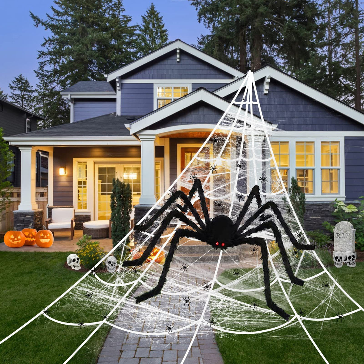 Halloween Decor Giant Realistic Spider Web Halloween Decoration – Indoor & Outdoor
