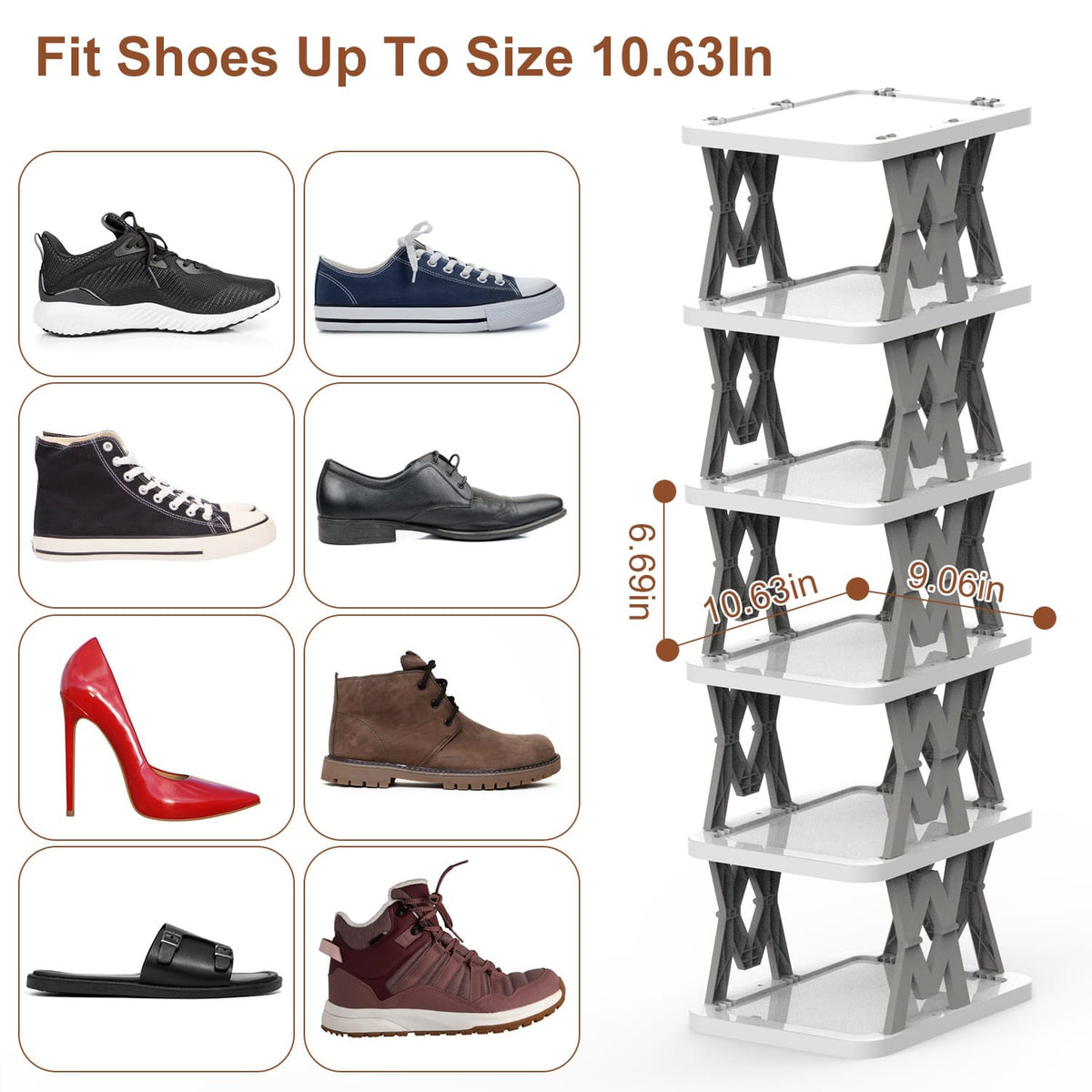 Home Organization 6 Tier Foldable Shoe Rack Organizer | Space Saving Vertical Shoe Storage for Small Spaces – 2 Colors