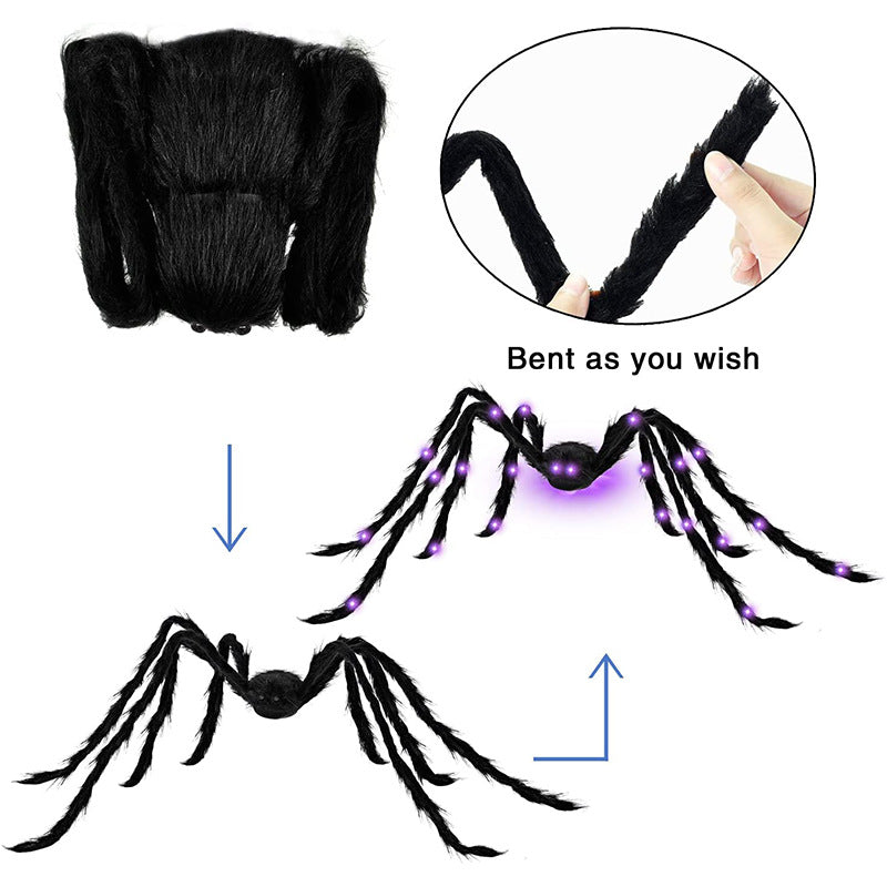 Halloween Decorations Purple Led Luminous Spider 125cm Giant Scary Hairy Spider for Home Party Yard Lawn Decoration