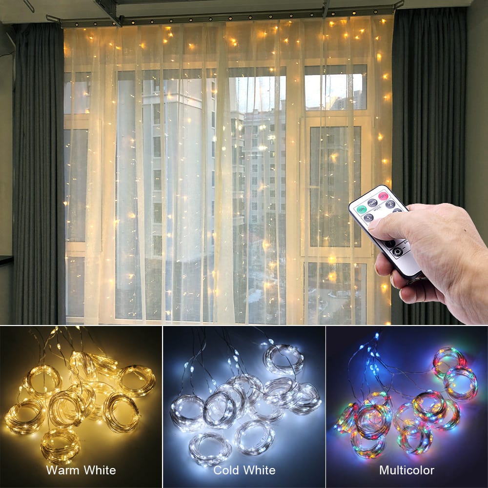 Christmas Decor USB LED Curtain String Lights with Remote