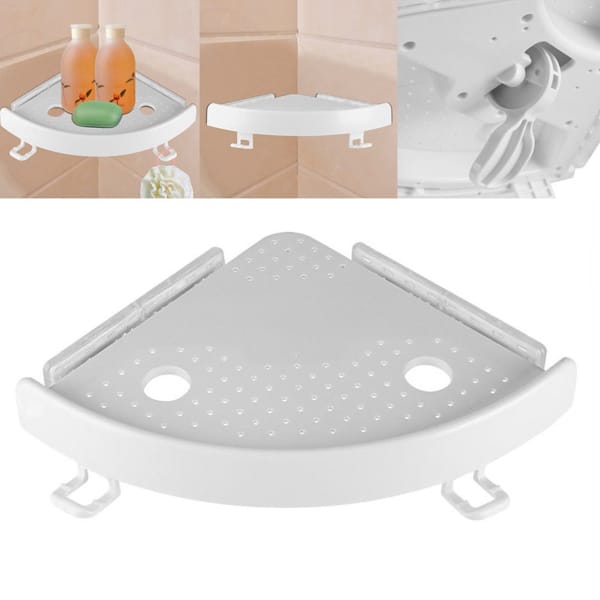 Bath Space-Saving Corner Shower Shelf with Hooks