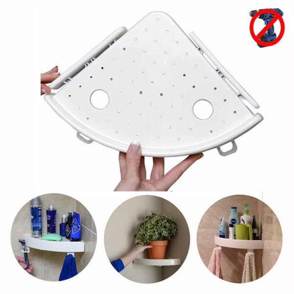 Bath Space-Saving Corner Shower Shelf with Hooks