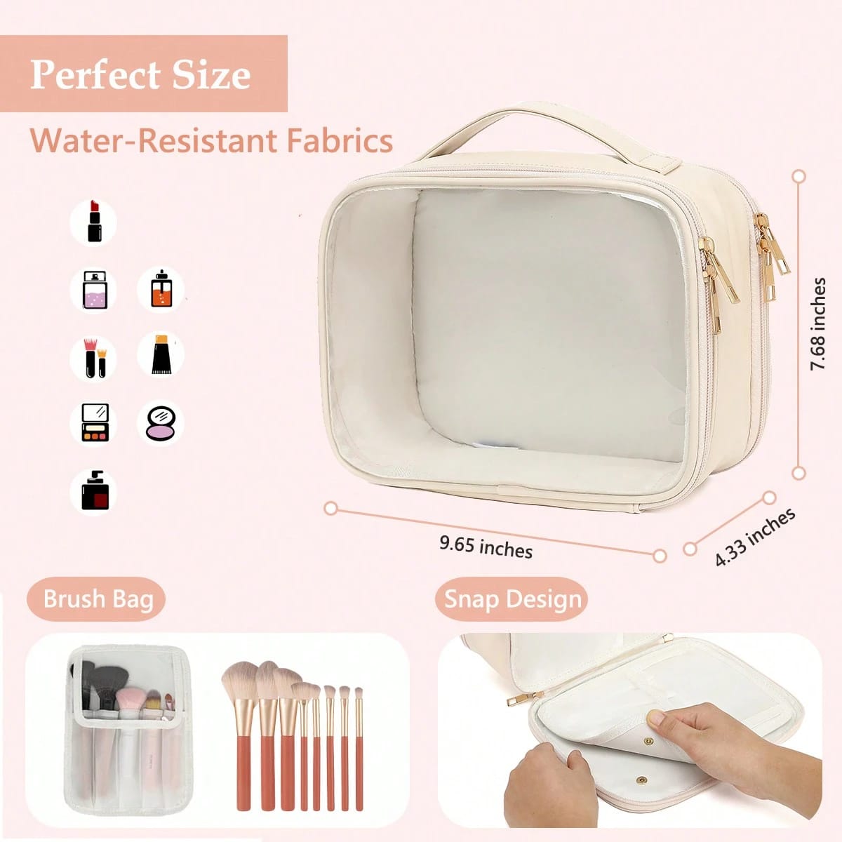 Bath Clear Travel Makeup Bag with Detachable Brush Holder