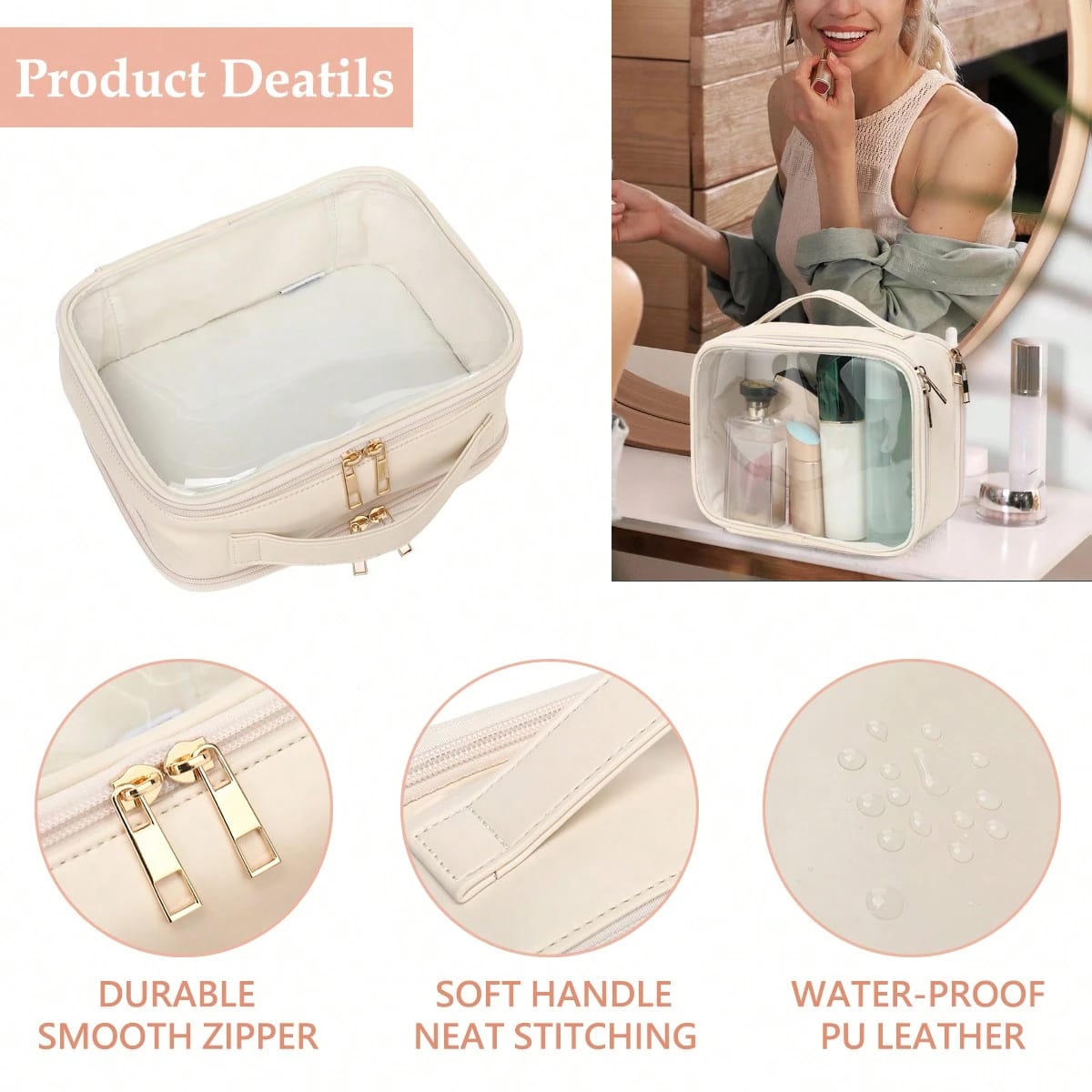 Bath Clear Travel Makeup Bag with Detachable Brush Holder