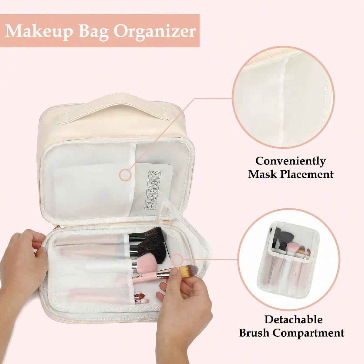 Bath Clear Travel Makeup Bag with Detachable Brush Holder