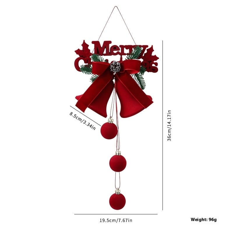 Christmas Decor Velvet Red Christmas Bell & Bow Hanging Decorations