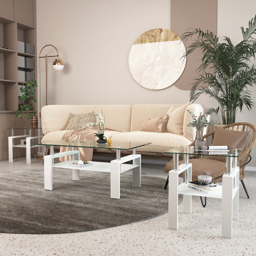Set of 2 Modern Tempered Glass End Tables