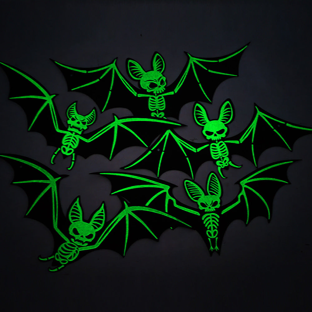 10pcs Halloween Decorations 3D Hanging Bat Fluorescent Glow-in-the-Dark Wall Stickers for Haunted House Party Decoration