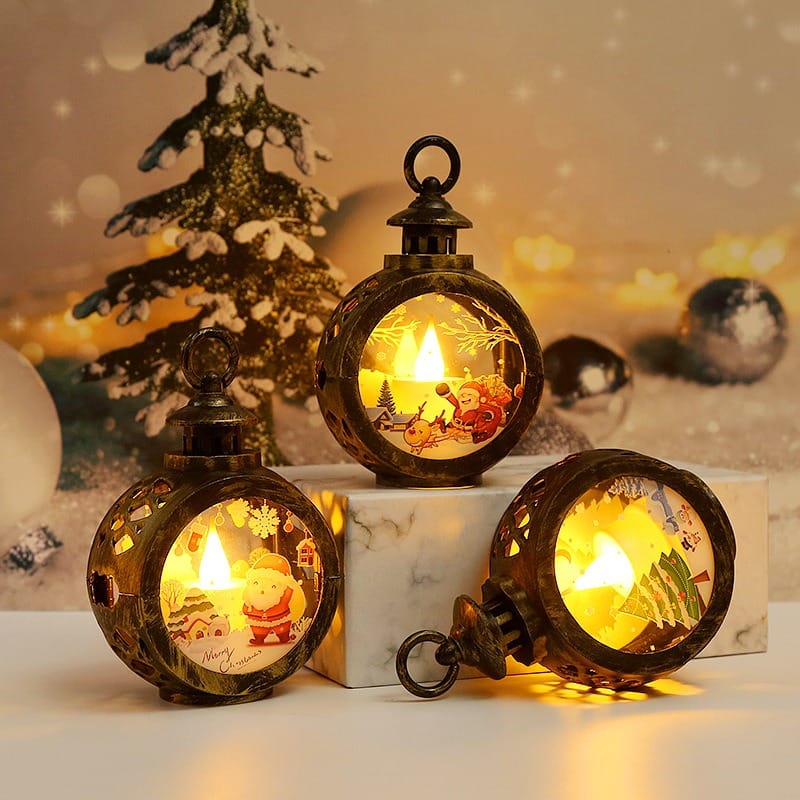 Christmas Decor Vintage LED Christmas Lantern Tabletop Decoration