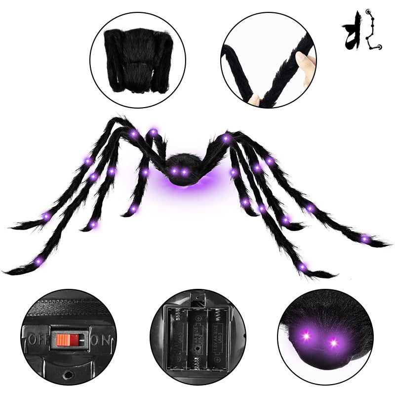 Halloween Decorations Purple Led Luminous Spider 125cm Giant Scary Hairy Spider for Home Party Yard Lawn Decoration