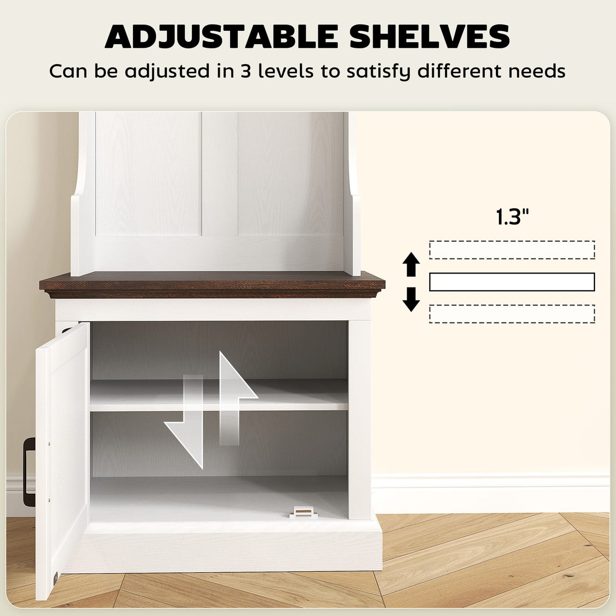 Home Organization 3-in-1 Hall Tree with Shoe Storage | Coat Rack, Bench & Entryway Organizer – White Wood Grain