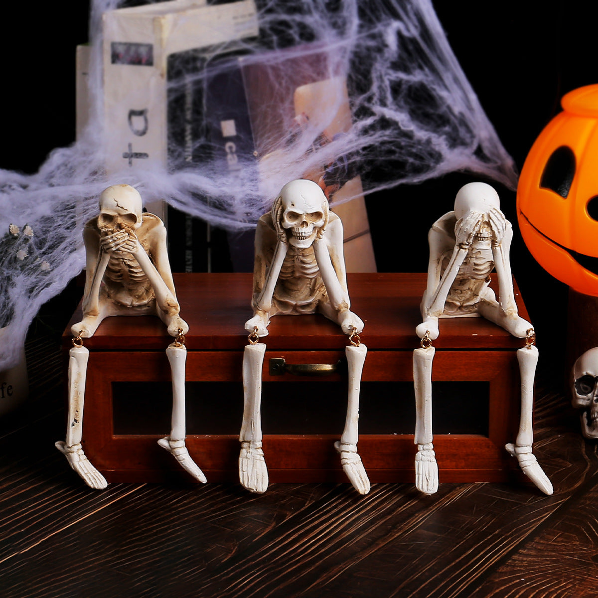 Halloween Skeleton Resin Ornaments, Ghost Festival Atmosphere, No Listening, No Watching, No Speaking Skeleton Skeleton Craft Decorations