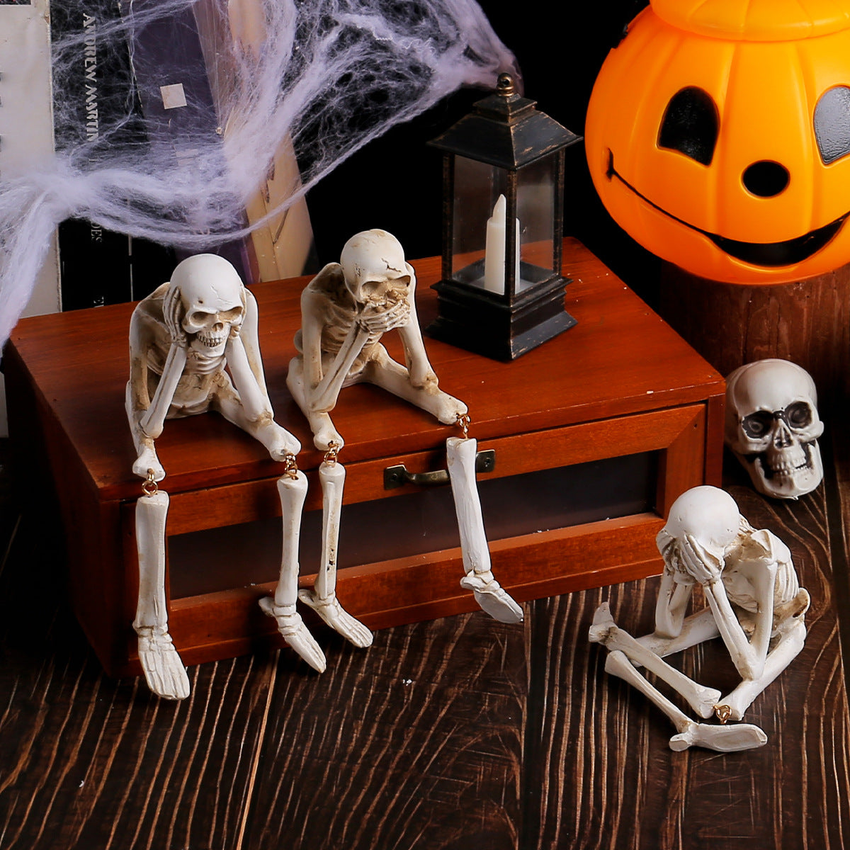 Halloween Skeleton Resin Ornaments, Ghost Festival Atmosphere, No Listening, No Watching, No Speaking Skeleton Skeleton Craft Decorations