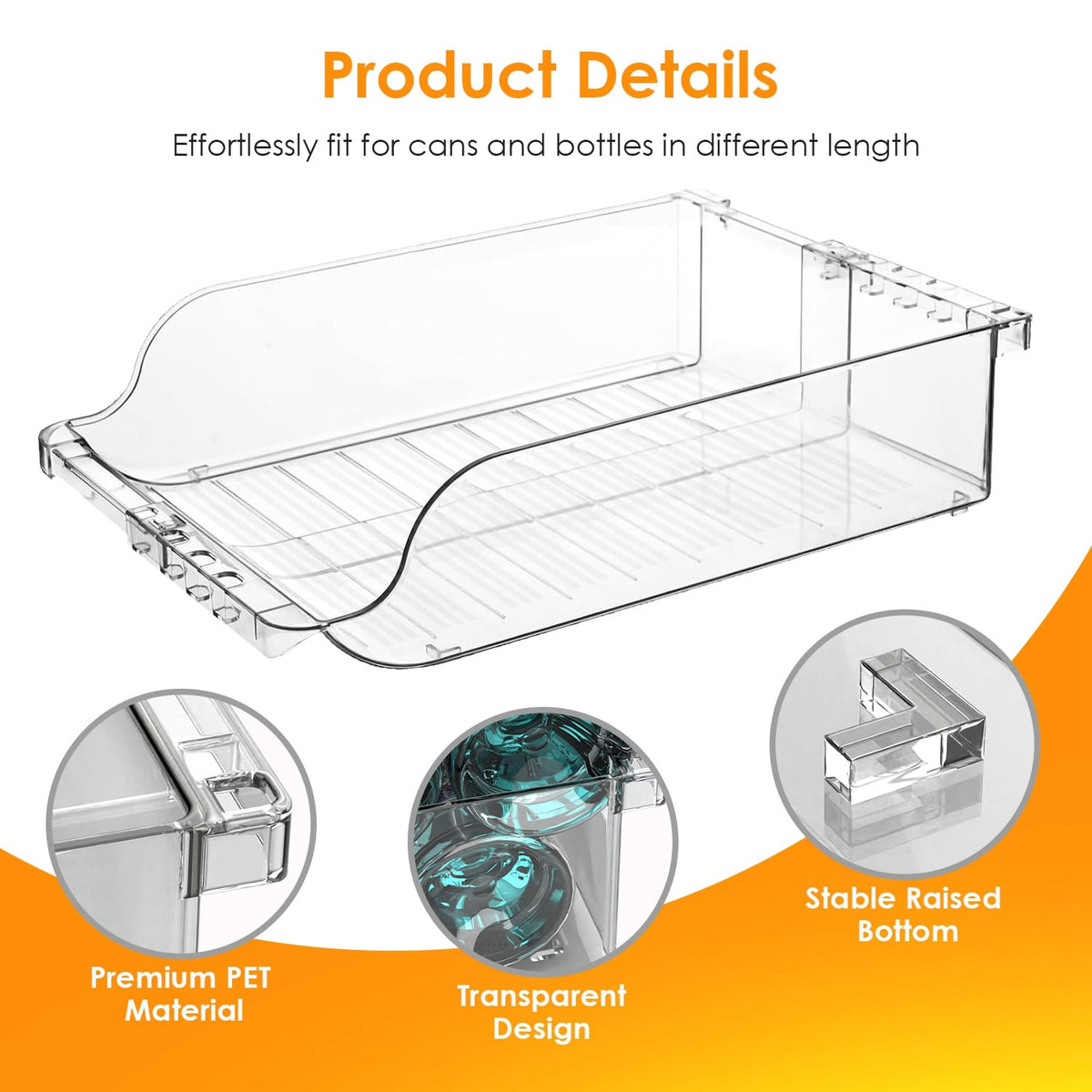 Home Organization 4-Pack Adjustable Beverage Organizer for Refrigerator – Clear Soda Can Storage Racks