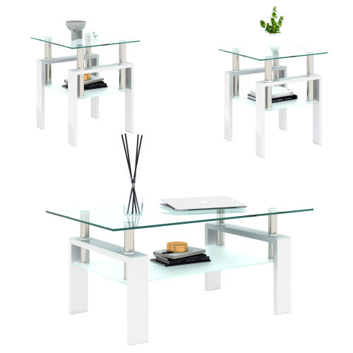 Set of 2 Modern Tempered Glass End Tables