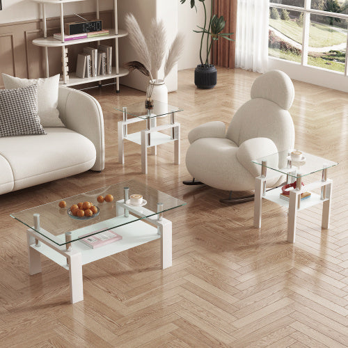 Set of 2 Modern Tempered Glass End Tables