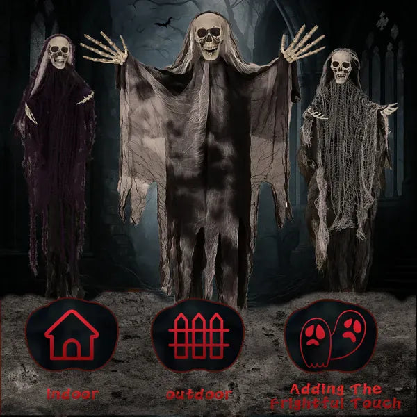 Halloween Decor Haunting Grim Reaper Trio | 3-Pack Hanging Halloween Skeleton Decorations