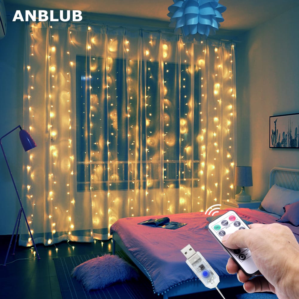 Christmas Decor USB LED Curtain String Lights with Remote