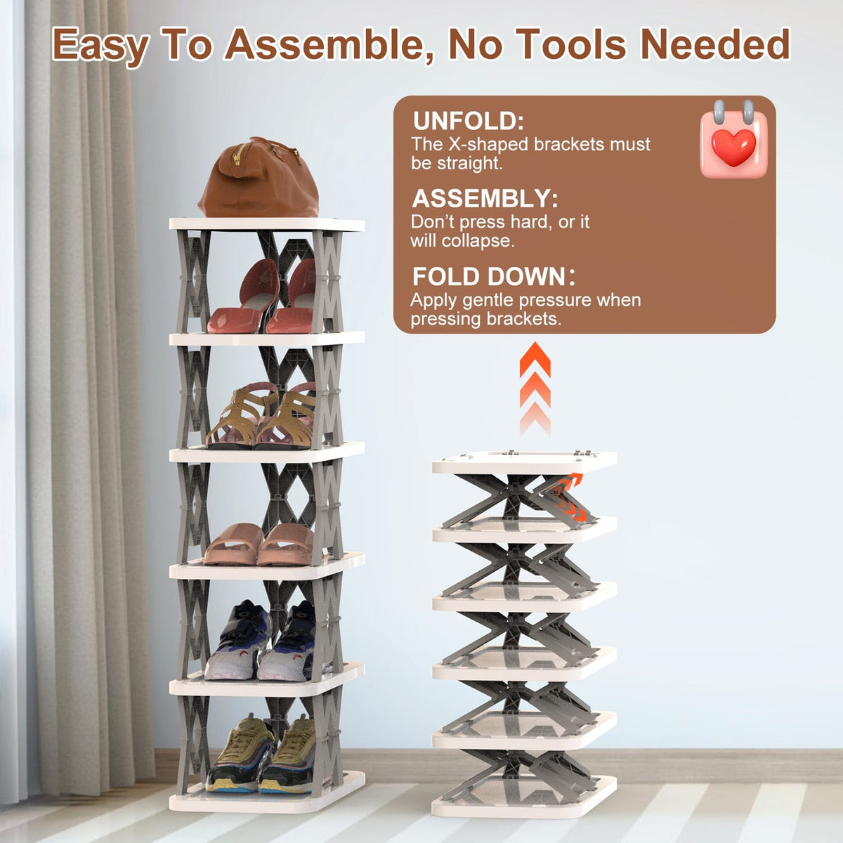 Home Organization 6 Tier Foldable Shoe Rack Organizer | Space Saving Vertical Shoe Storage for Small Spaces – 2 Colors