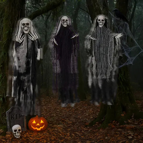Halloween Decor Haunting Grim Reaper Trio | 3-Pack Hanging Halloween Skeleton Decorations