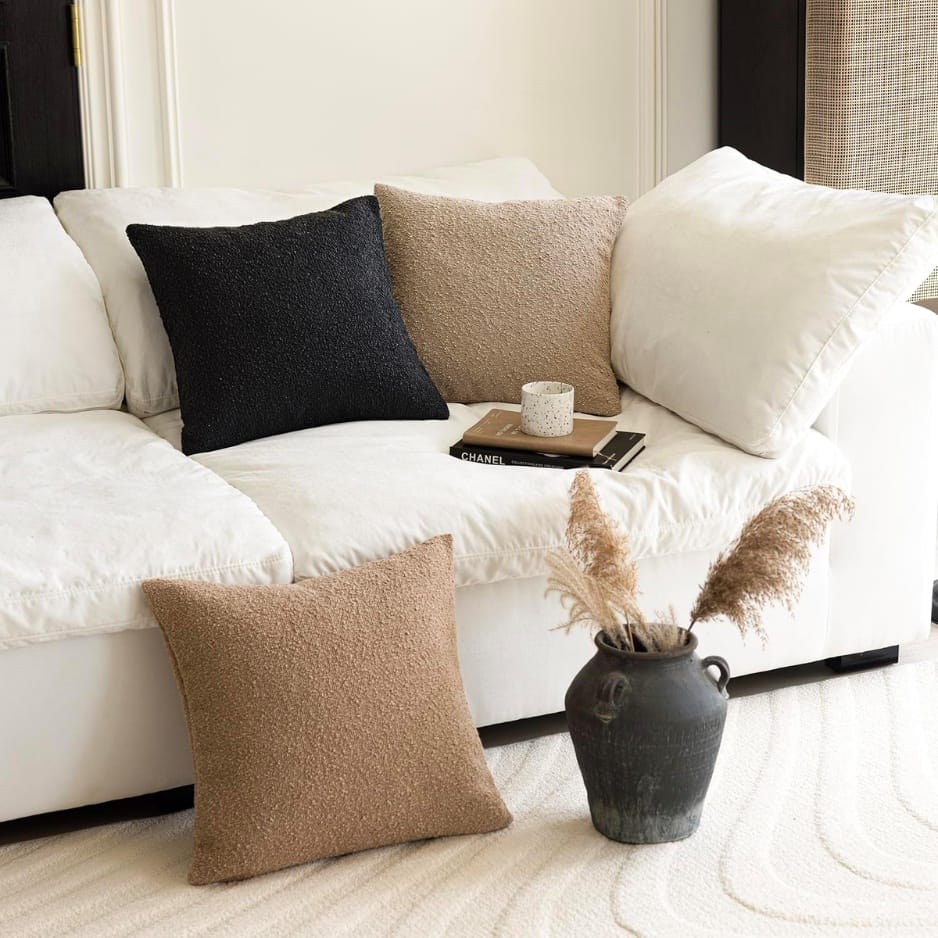 Home Decor Black Boucle Throw Pillow Cover 18x18 | Textured Accent Cushion Case for Modern Home Decor