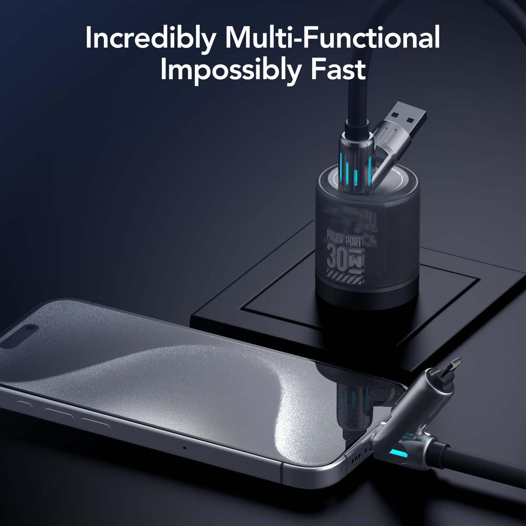 4-in-1 Charging Cable 240W | USB-C & USB-A to USB-C/Lightning | 6.6FT Silicone | iPhone 17–12, MacBook, Samsung