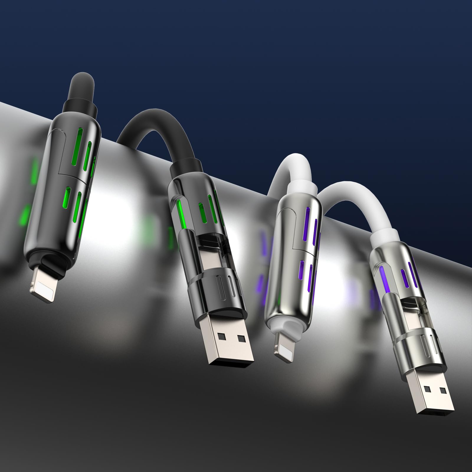 4-in-1 Charging Cable 240W | USB-C & USB-A to USB-C/Lightning | 6.6FT Silicone | iPhone 17–12, MacBook, Samsung