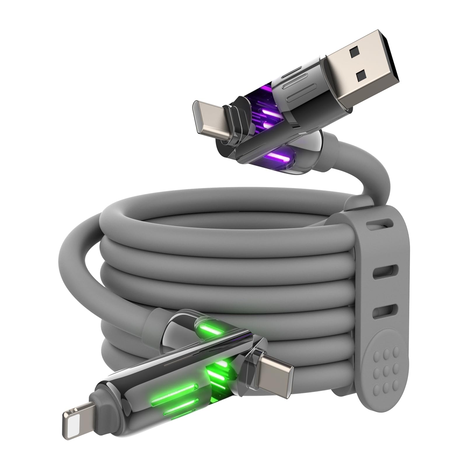 4-in-1 Charging Cable 240W | USB-C & USB-A to USB-C/Lightning | 6.6FT Silicone | iPhone 17–12, MacBook, Samsung