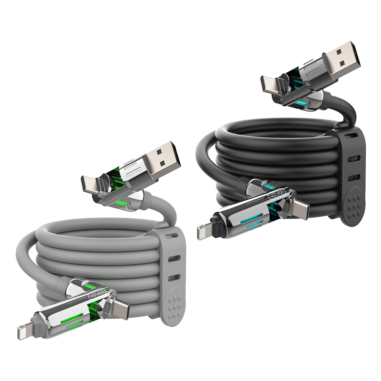 4-in-1 Charging Cable 240W | USB-C & USB-A to USB-C/Lightning | 6.6FT Silicone | iPhone 17–12, MacBook, Samsung