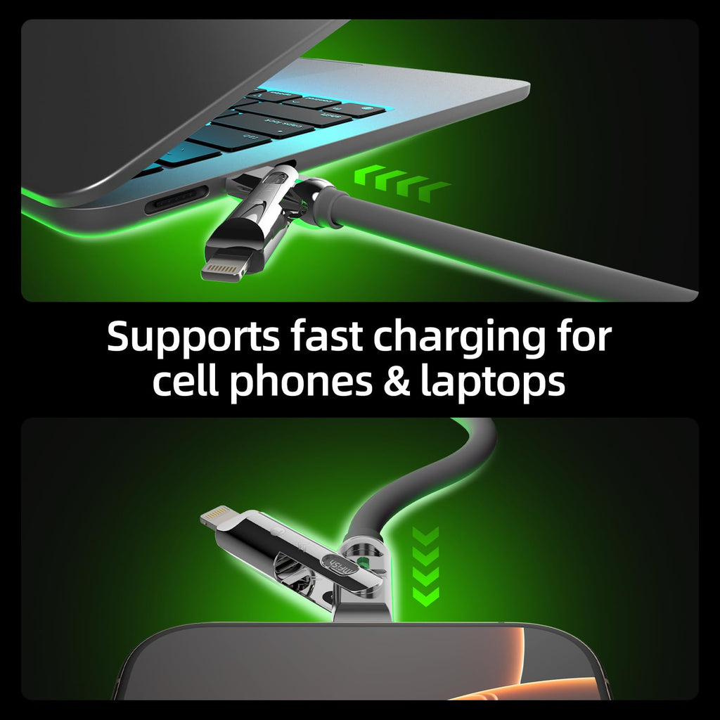 4-in-1 Charging Cable 240W | USB-C & USB-A to USB-C/Lightning | 6.6FT Silicone | iPhone 17–12, MacBook, Samsung