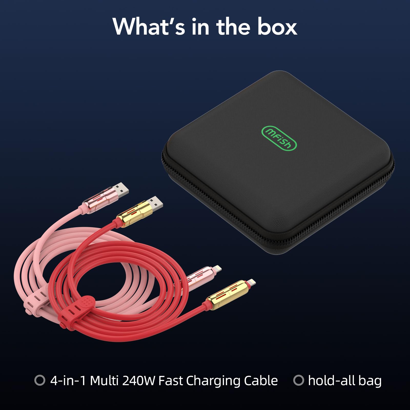 4-in-1 Charging Cable 240W | USB-C & USB-A to USB-C/Lightning | 6.6FT Silicone | iPhone 17–12, MacBook, Samsung