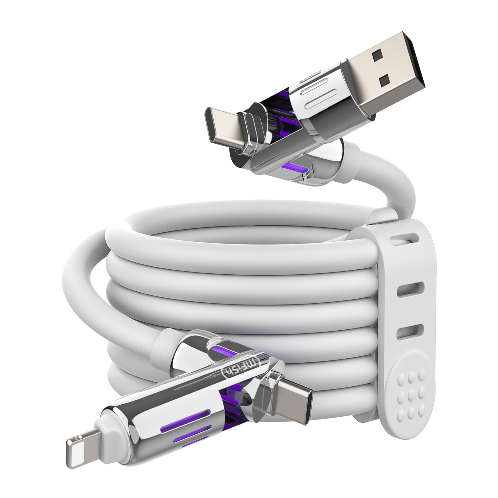 4-in-1 Charging Cable 240W | USB-C & USB-A to USB-C/Lightning | 6.6FT Silicone | iPhone 17–12, MacBook, Samsung