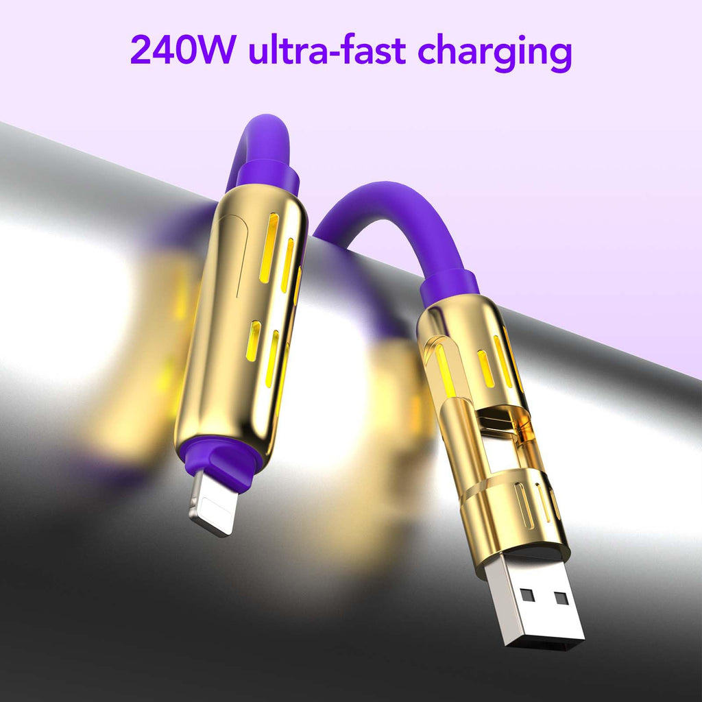 4-in-1 Charging Cable 240W | USB-C & USB-A to USB-C/Lightning | 6.6FT Silicone | iPhone 17–12, MacBook, Samsung