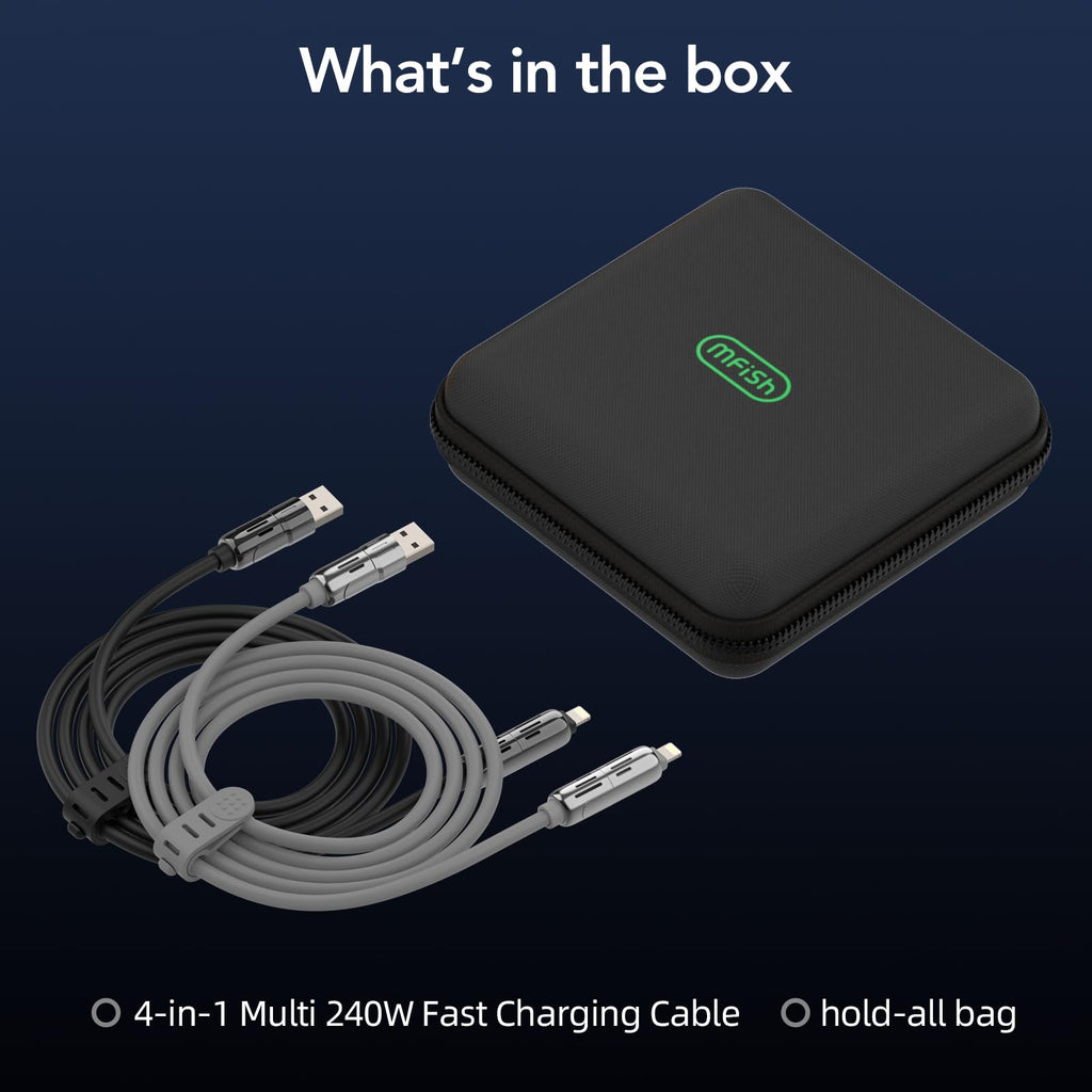 4-in-1 Charging Cable 240W | USB-C & USB-A to USB-C/Lightning | 6.6FT Silicone | iPhone 17–12, MacBook, Samsung