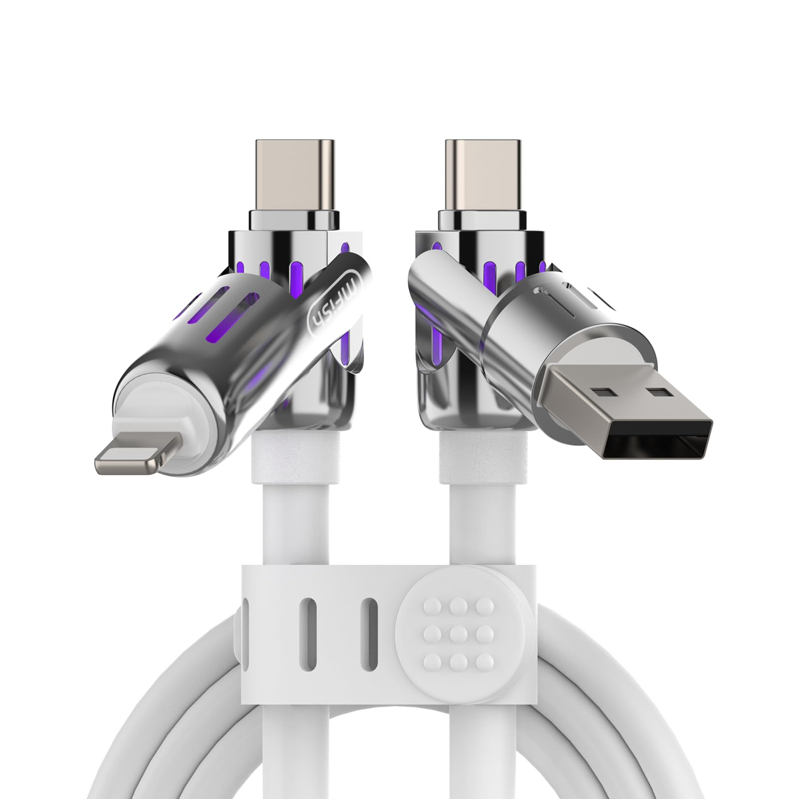 4-in-1 Charging Cable 240W | USB-C & USB-A to USB-C/Lightning | 6.6FT Silicone | iPhone 17–12, MacBook, Samsung