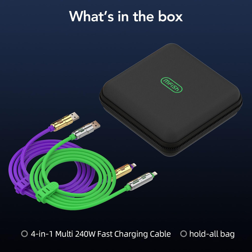 4-in-1 Charging Cable 240W | USB-C & USB-A to USB-C/Lightning | 6.6FT Silicone | iPhone 17–12, MacBook, Samsung