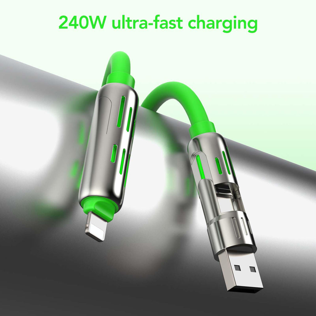 4-in-1 Charging Cable 240W | USB-C & USB-A to USB-C/Lightning | 6.6FT Silicone | iPhone 17–12, MacBook, Samsung