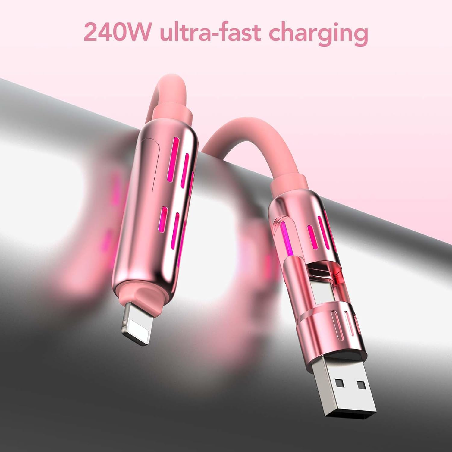 4-in-1 Charging Cable 240W | USB-C & USB-A to USB-C/Lightning | 6.6FT Silicone | iPhone 17–12, MacBook, Samsung