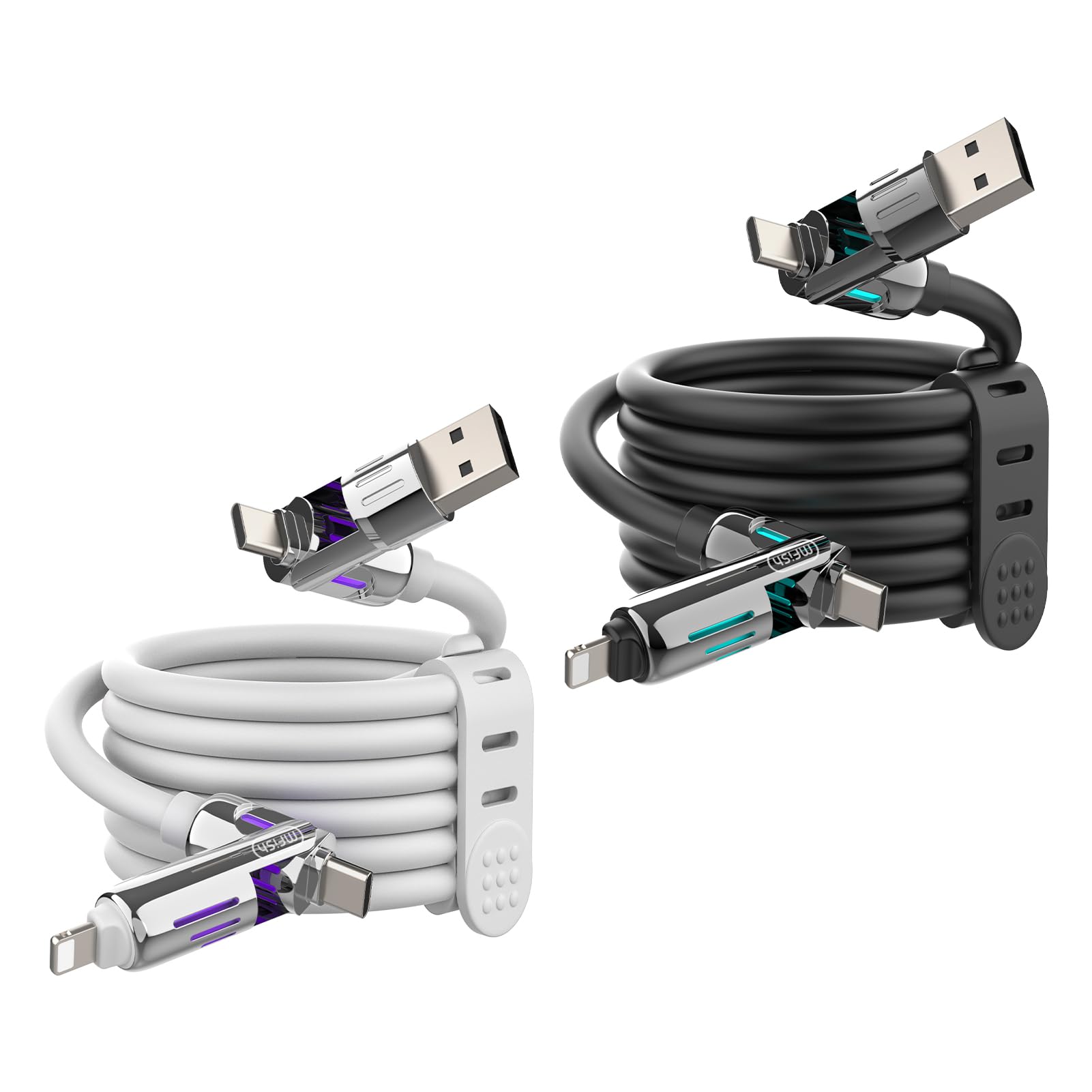 4-in-1 Charging Cable 240W | USB-C & USB-A to USB-C/Lightning | 6.6FT Silicone | iPhone 17–12, MacBook, Samsung