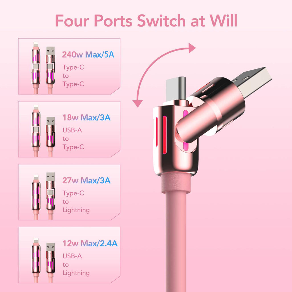 4-in-1 Charging Cable 240W | USB-C & USB-A to USB-C/Lightning | 6.6FT Silicone | iPhone 17–12, MacBook, Samsung