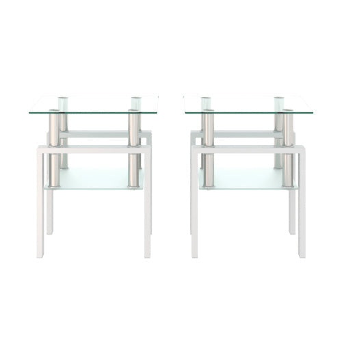 Set of 2 Modern Tempered Glass End Tables