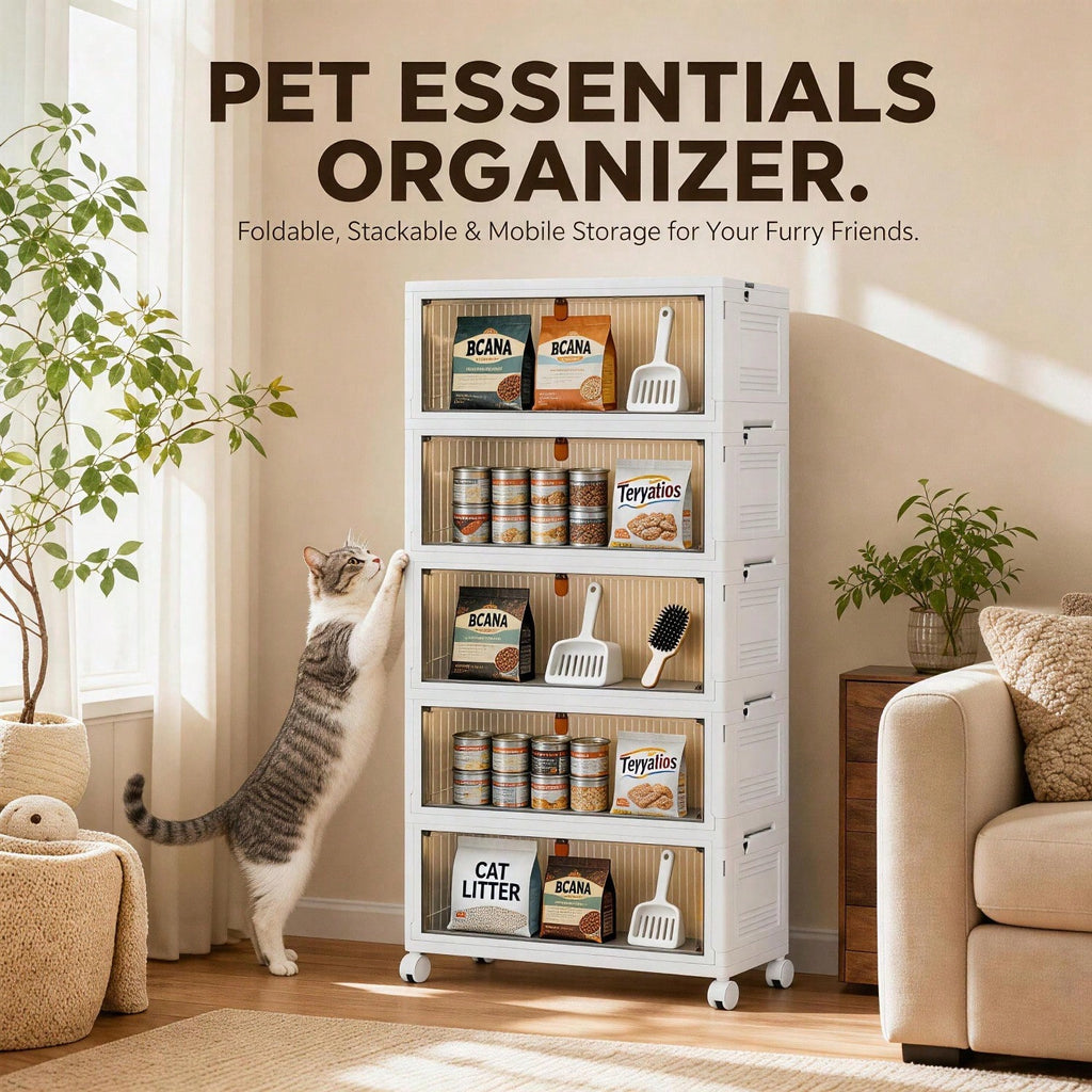 Home Organization Foldable Pet Supply Storage Organizer with Wheels