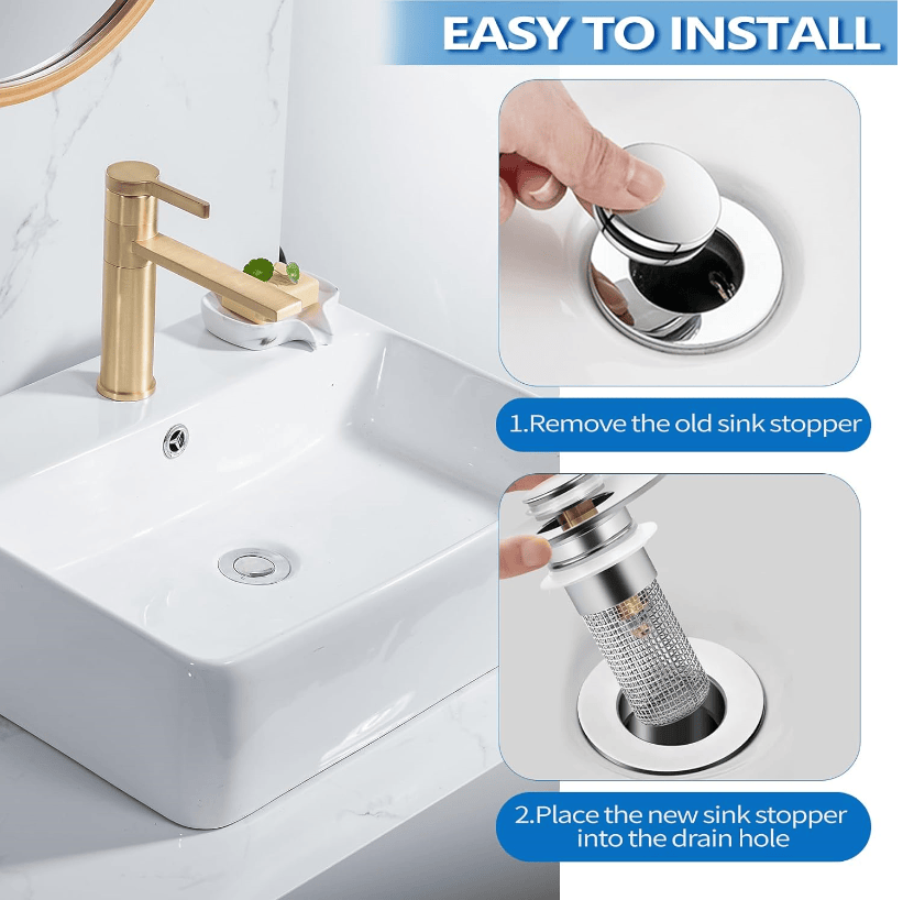 Bath Bathroom Sink Drain Strainer & Hair Catcher – Stainless Steel Pop-Up Stopper (1.1–1.29 In.)