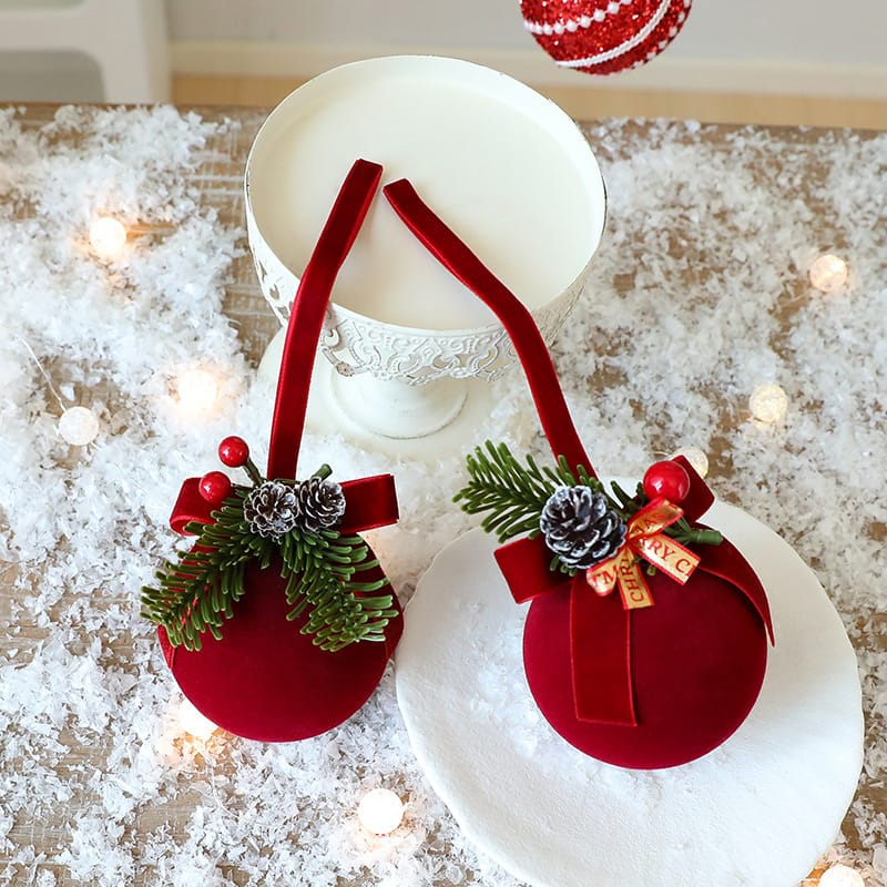 Christmas Decor Velvet Red Christmas Bell & Bow Hanging Decorations