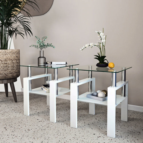 Set of 2 Modern Tempered Glass End Tables