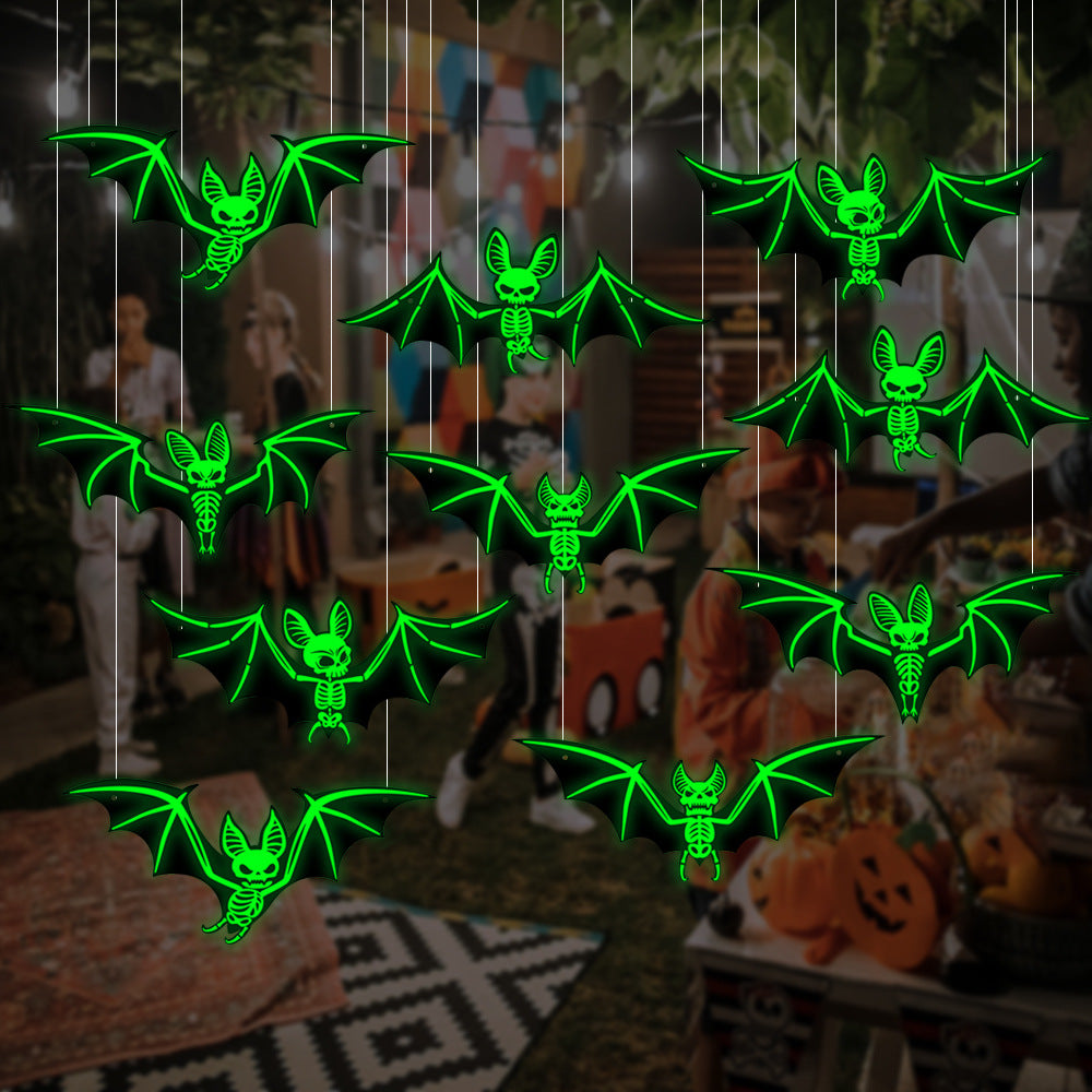 10pcs Halloween Decorations 3D Hanging Bat Fluorescent Glow-in-the-Dark Wall Stickers for Haunted House Party Decoration