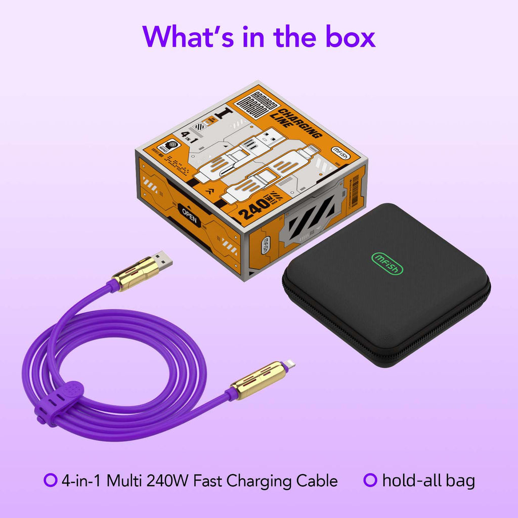 4-in-1 Charging Cable 240W | USB-C & USB-A to USB-C/Lightning | 6.6FT Silicone | iPhone 17–12, MacBook, Samsung