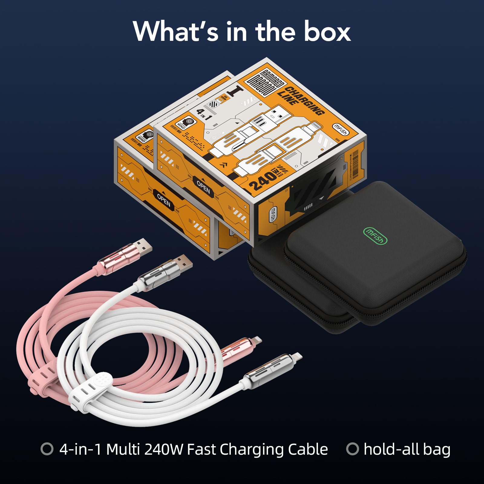 4-in-1 Charging Cable 240W | USB-C & USB-A to USB-C/Lightning | 6.6FT Silicone | iPhone 17–12, MacBook, Samsung